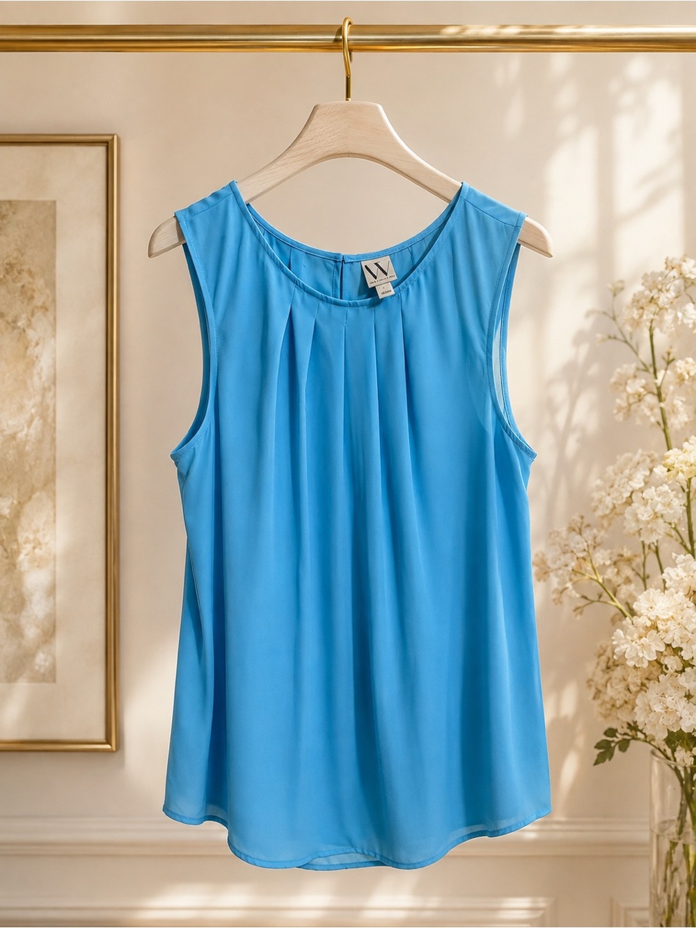 Worthington Aqua Blue Pleated Sleeveless Blouse Large Career Workwear
